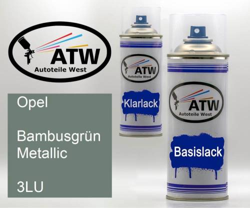 Opel, Bambusgrün Metallic, 3LU: 400ml Sprühdose + 400ml Klarlack - Set, von ATW Autoteile West.